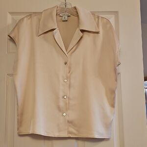 Rachel Zoe Pale Cream Silk Button-Down Cap Sleeve Blouse
